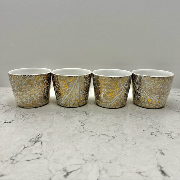 Juliska Firenze Medici Real Gold Platinum Marbleized Set Of 4 Cups Portugal - Picture 5 of 11